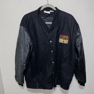 VTG HBO Men’s Snap On Wool Blend Leather Jacket Size XL Black